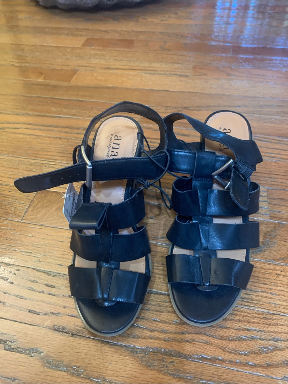 a.n.a Black Multi-Strap Leather Sandals with Buckle